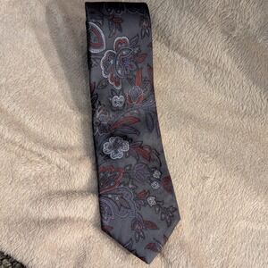 Salvatori Tie Paisley Floral Silk OS Gray Red Purple Blue Vintage Dark‎ Academia